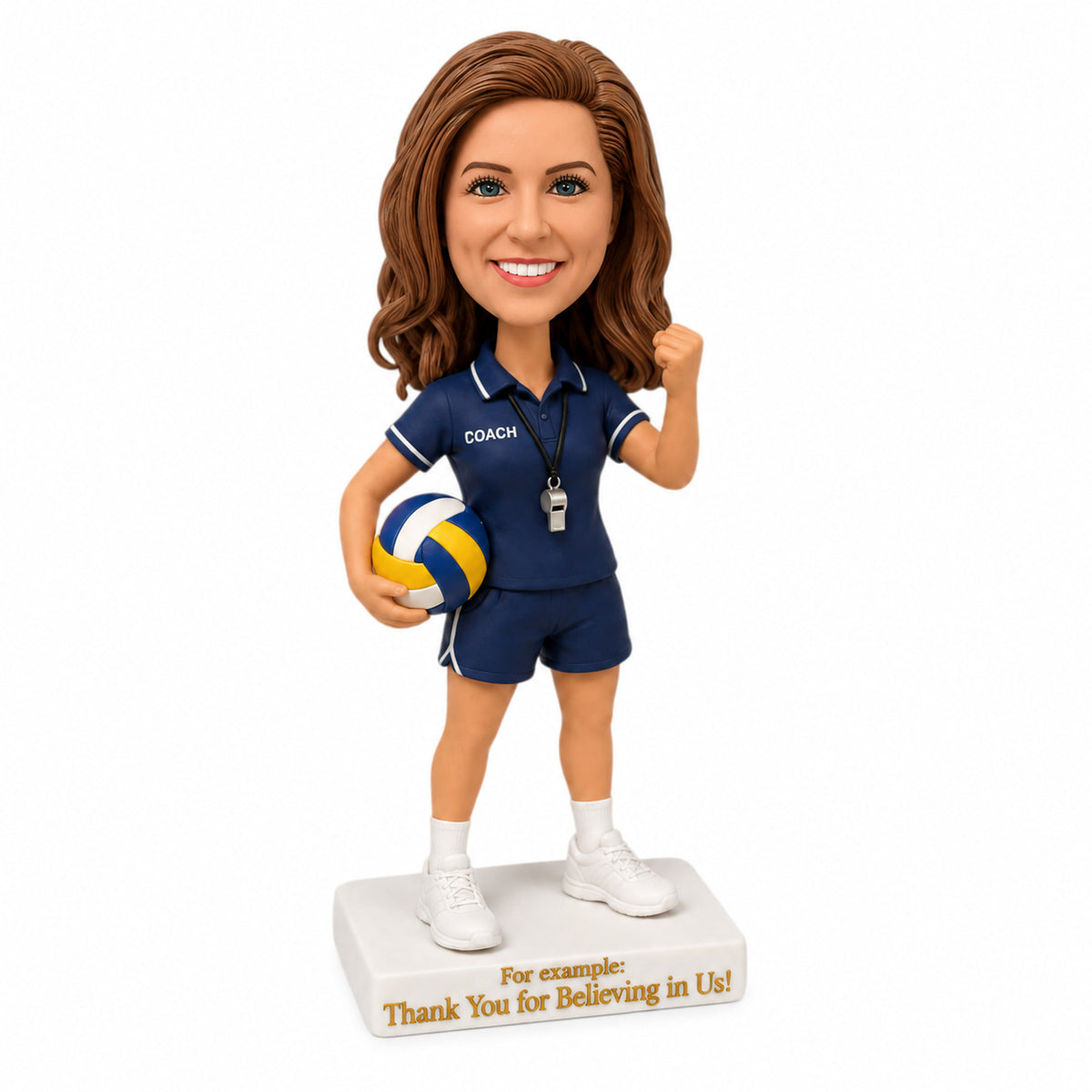 Custom Female Volleyball Coach Bobbleheads – Customizable Outfit & Pose