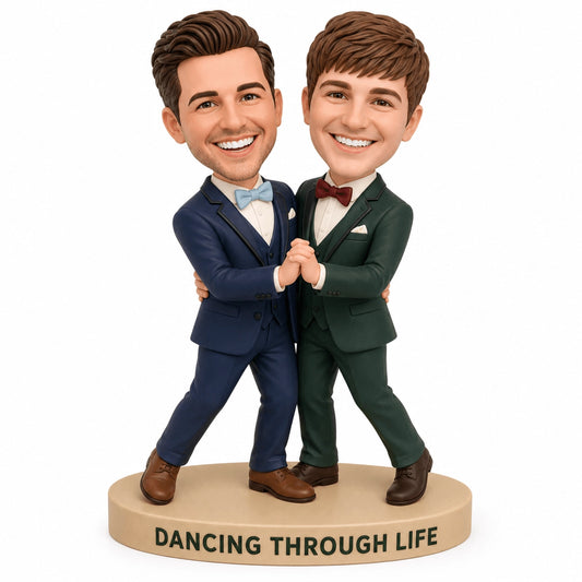 Custom Wedding Gift for Gay Men – Dancing Couple Bobbleheads | Customize Any Outfit & Pose