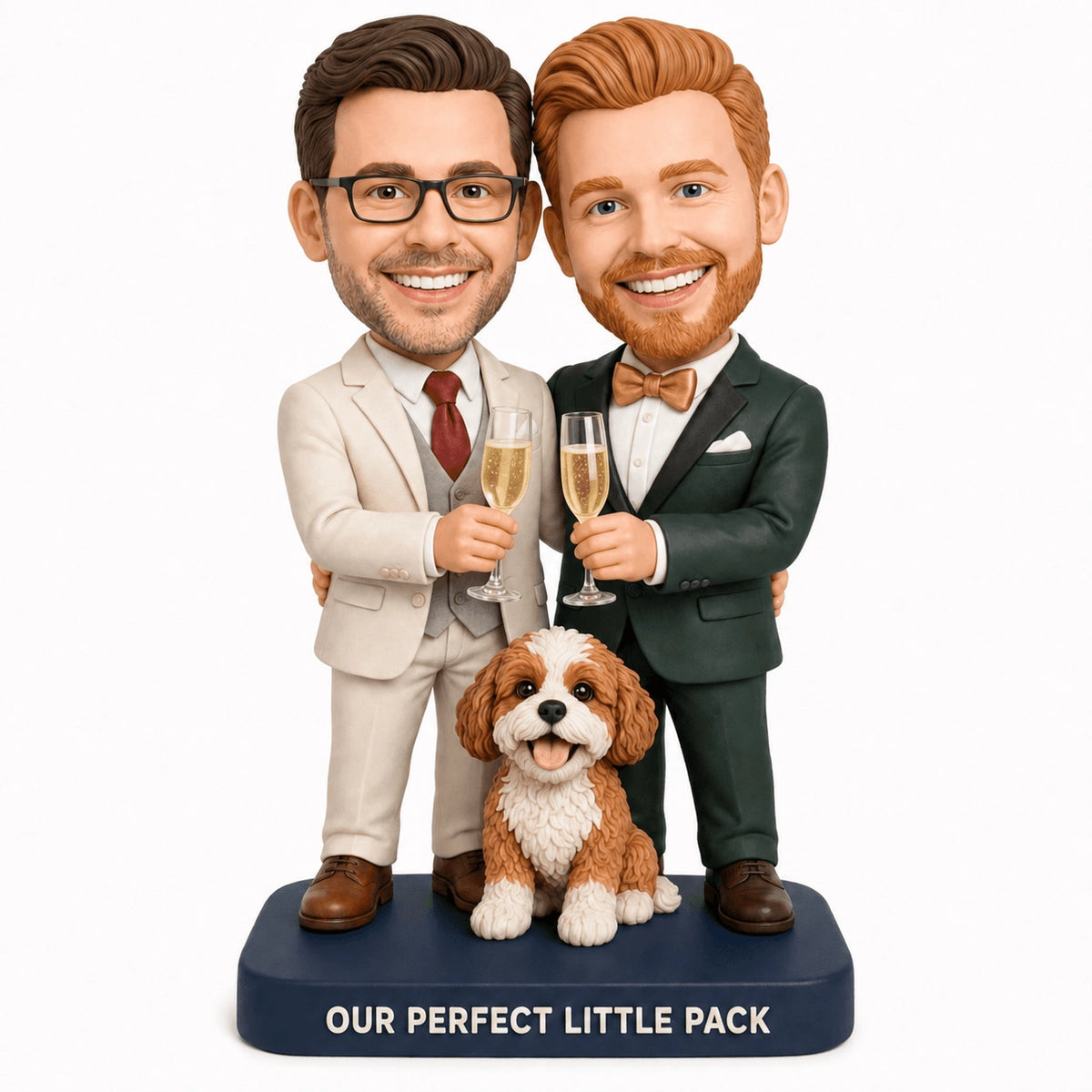 Wedding Gifts for Gay Men – Custom Wine Toast Bobbleheads with Dog | Customize Any Outfit & Pose