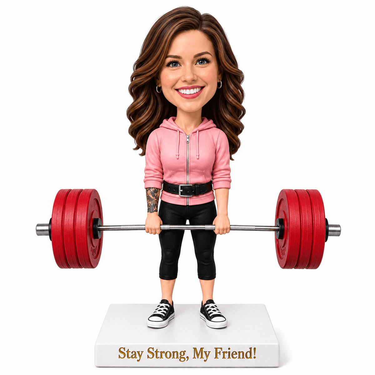 Custom Female Powerlifter Bobbleheads in Deadlift Pose – Customizable Workout Outfit & Pose