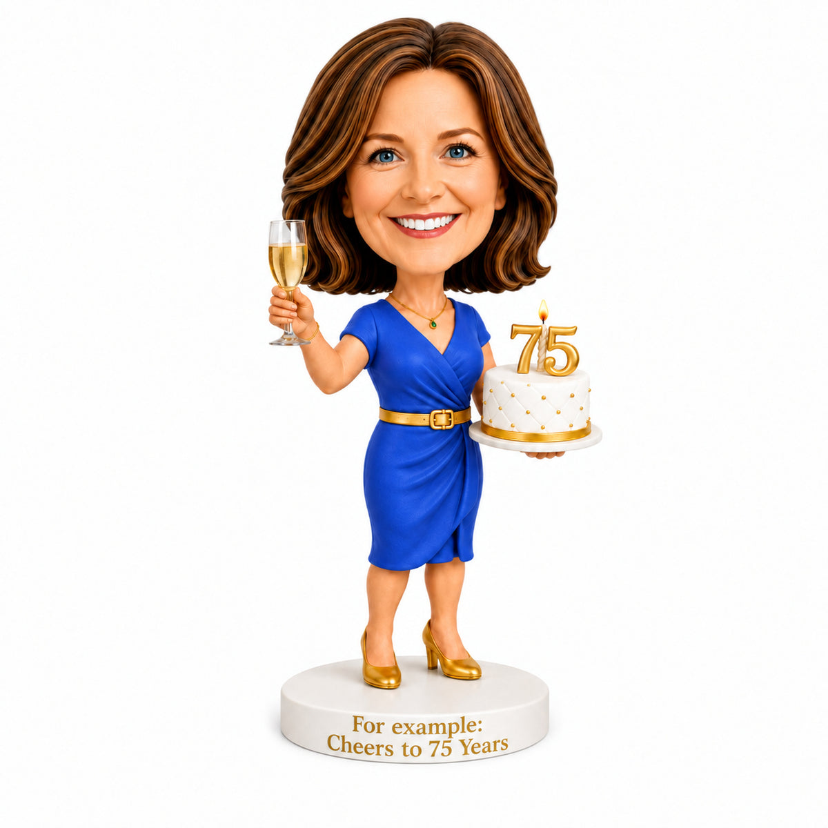 Cheers to 75 – Custom 75th Birthday Bobblehead for Her – Customizable Any Outfit & Pose