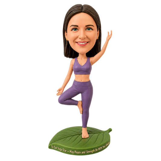 Custom Yogi Bobbleheads in Tree Pose with One Arm Raised – Customizable Yoga Outfit & Pose