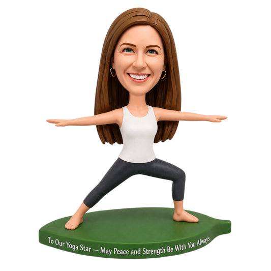 Custom Yogi Bobbleheads in Warrior II Pose – Customizable Yoga Outfit & Pose