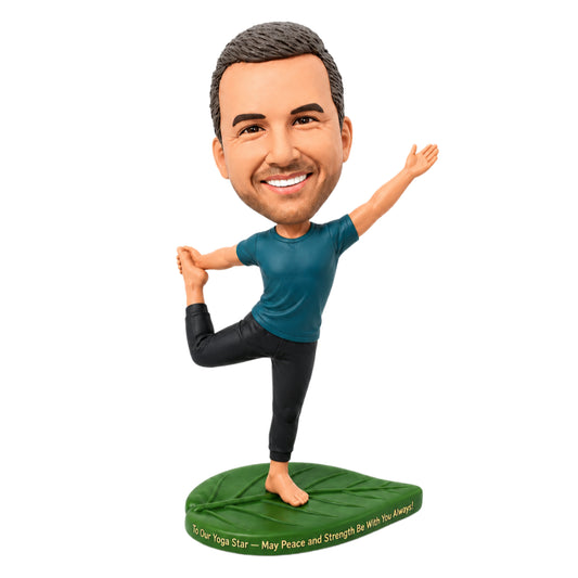 Custom Male Yoga Lover Bobbleheads in Dancer Pose – Customizable Yoga Outfit & Pose