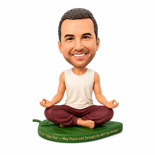 Custom Male Yoga Bobblehead  –- Customizable Yoga Outfit & Pose