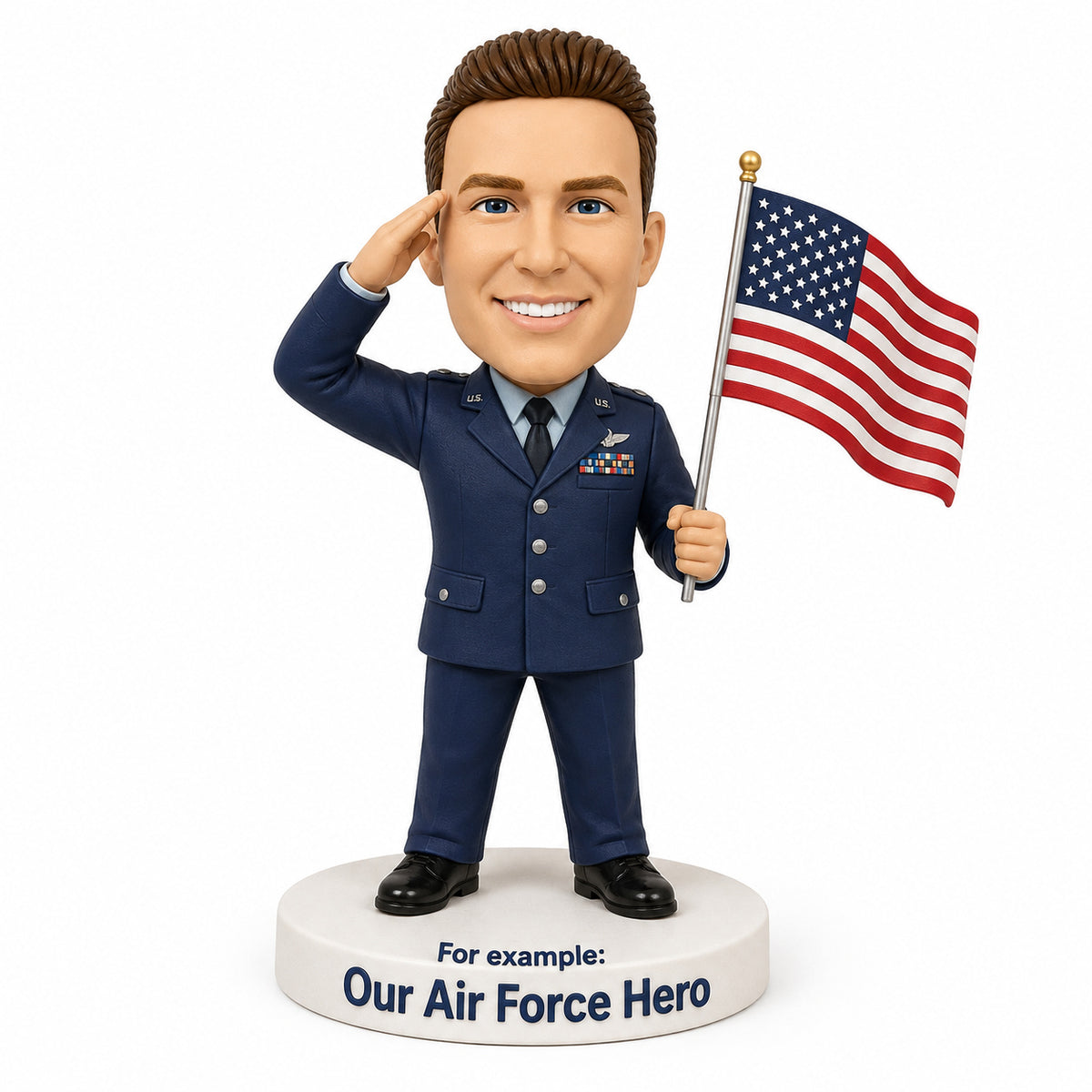 Custom U.S. Air Force Bobbleheads Holding an American Flag – Customizable Military Uniform & Pose